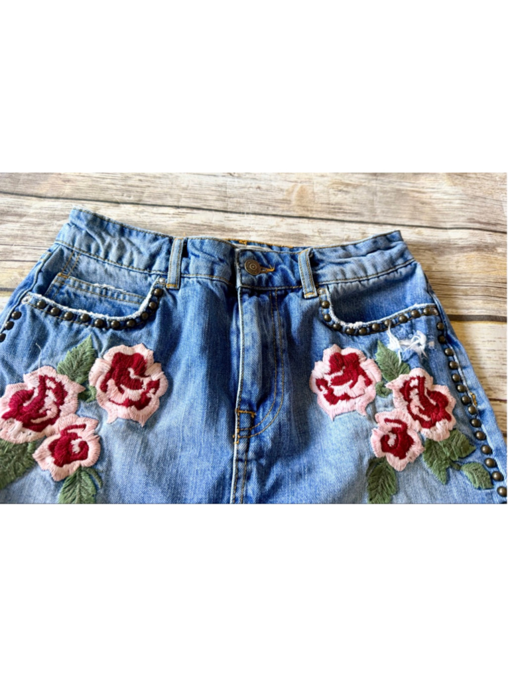 Free People Wild Rose Denim Skirt - Picture 4 of 8